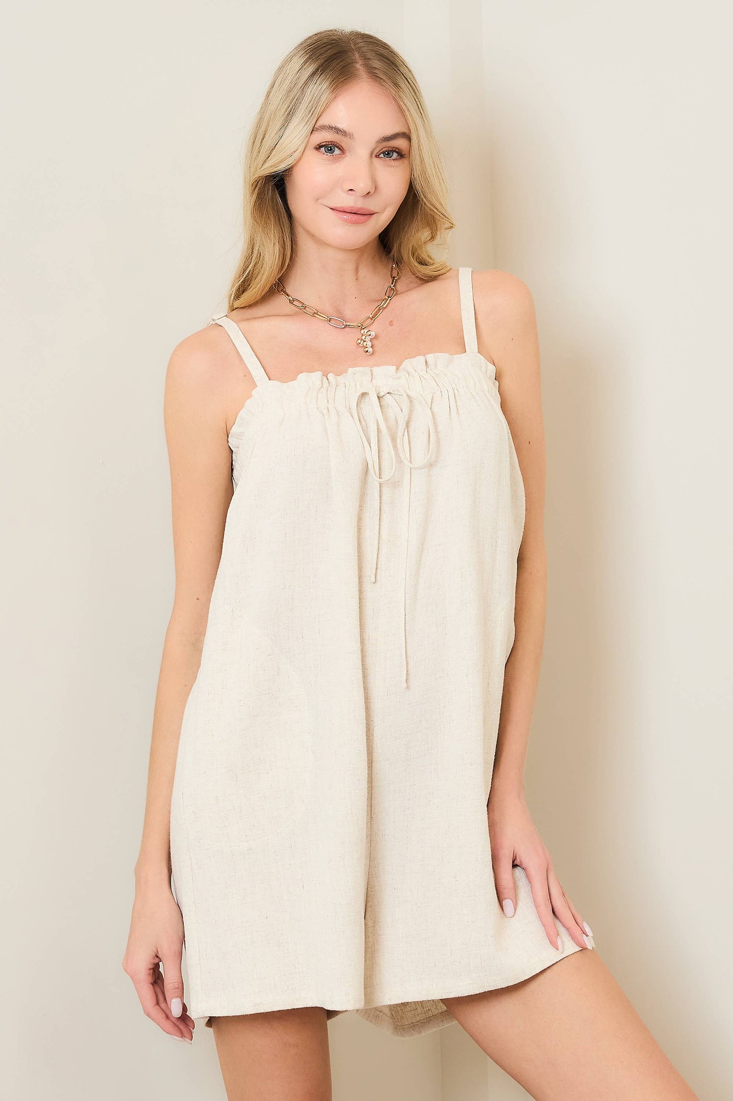 LINEN FRONT-TIE ROMPER