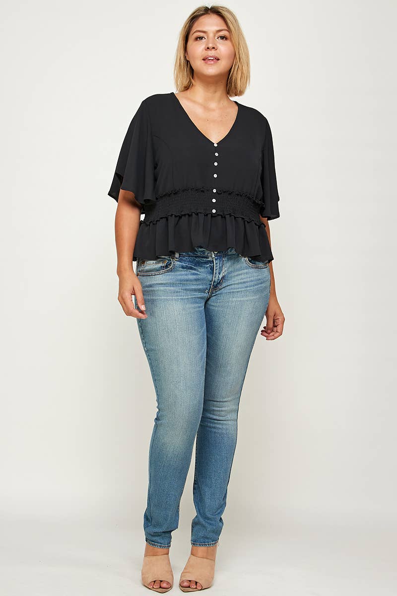 SOLID SMOKED WAIST TOP