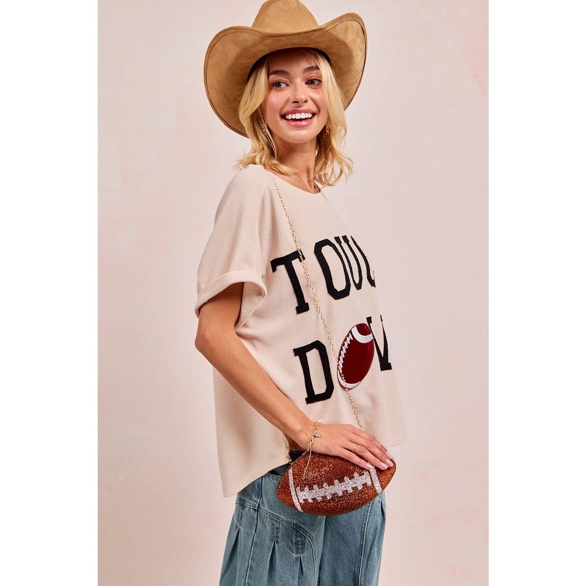 Gameday Touchdown Letter Patches Waffle Short Top