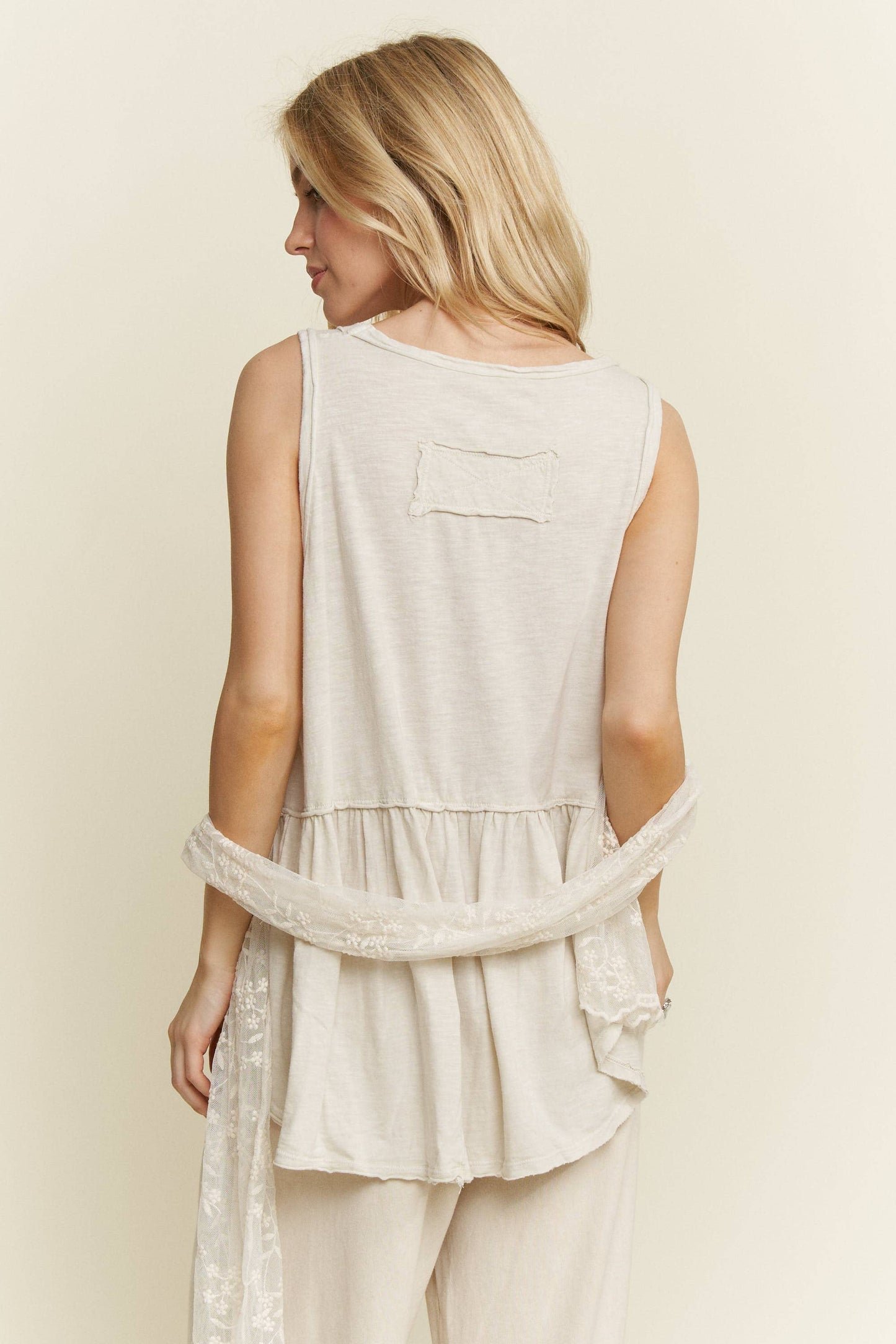 Mineral Washed Cotton Slub Babydoll Cool Tank top