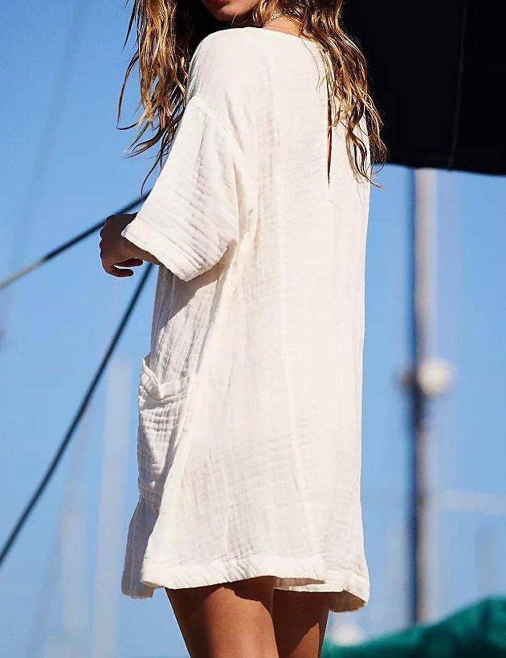 Flouncy Shapeless V-Neck Draped Sleeves Romper-size down 2 sizes