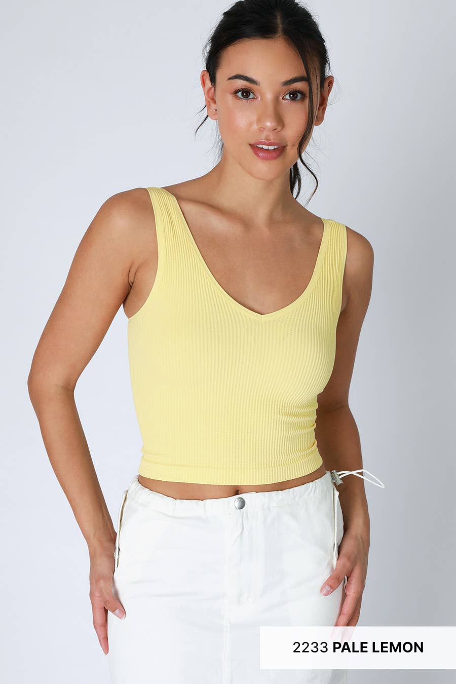 V Neck Ribbed Crop Top