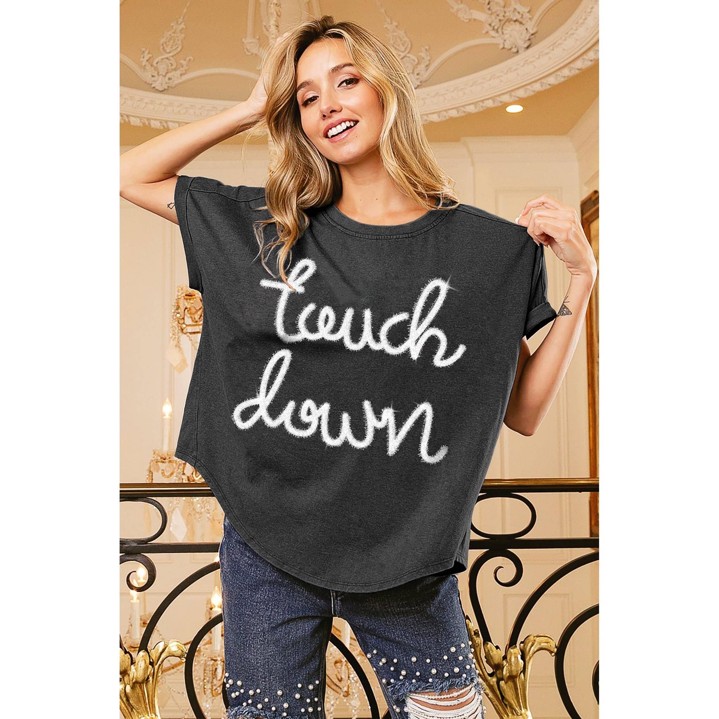 Touchdown Metallic Letter Vintage Washed Top