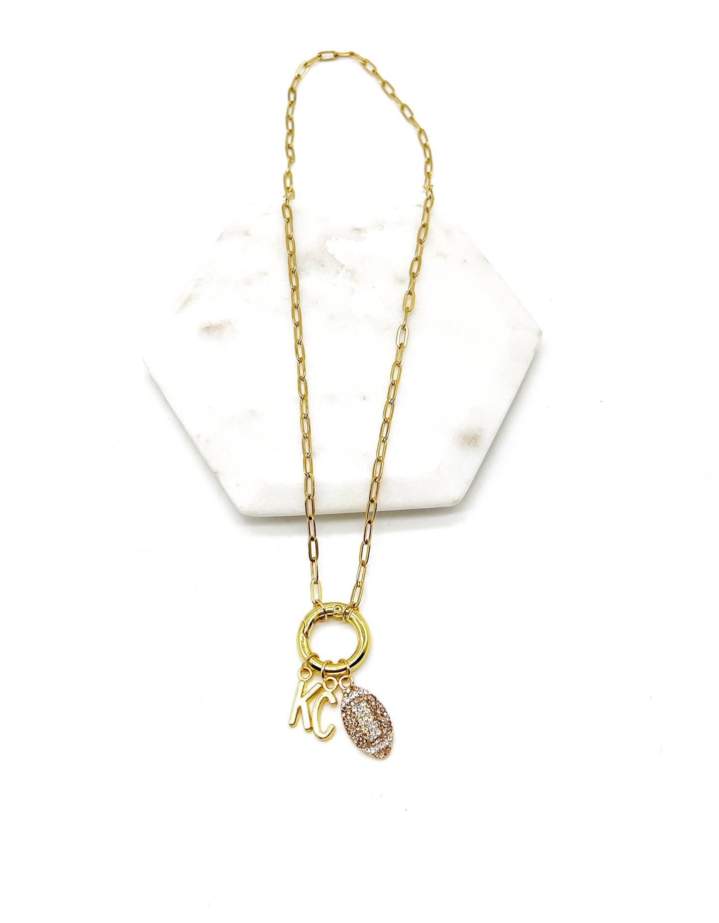 KC Football Charm Chiefs Rhinestone Kansas City Necklace