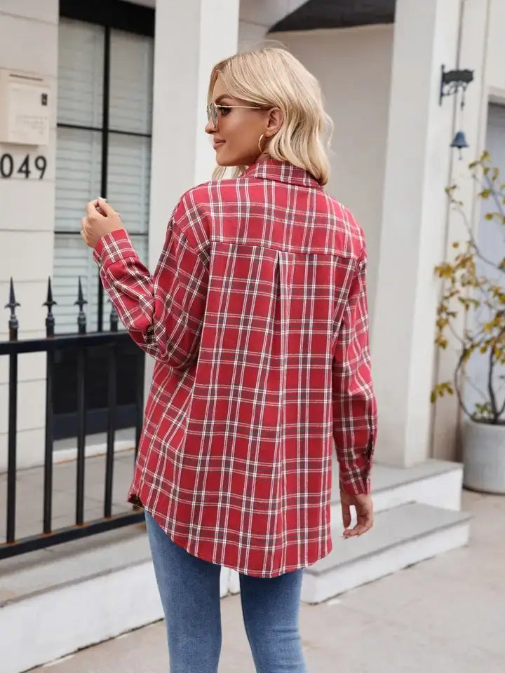 Fall 2025 Women’s Casual Loose Fit Plaid Button Shirt