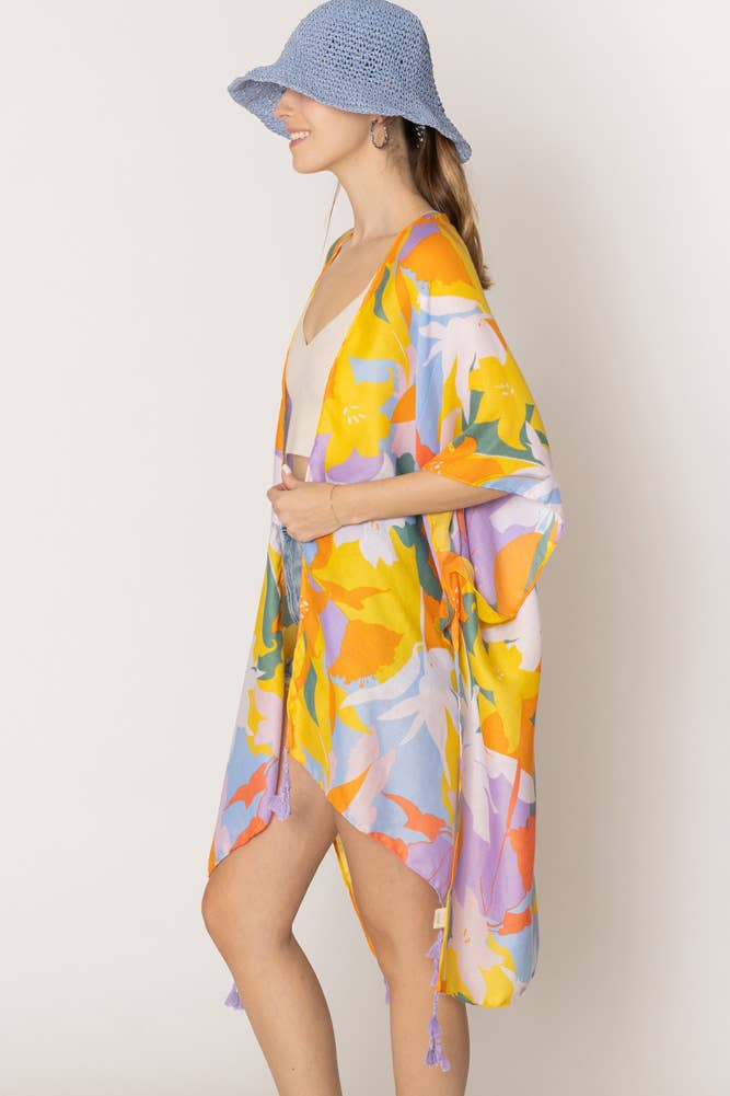 Floral Print Tassel Summer Kimono