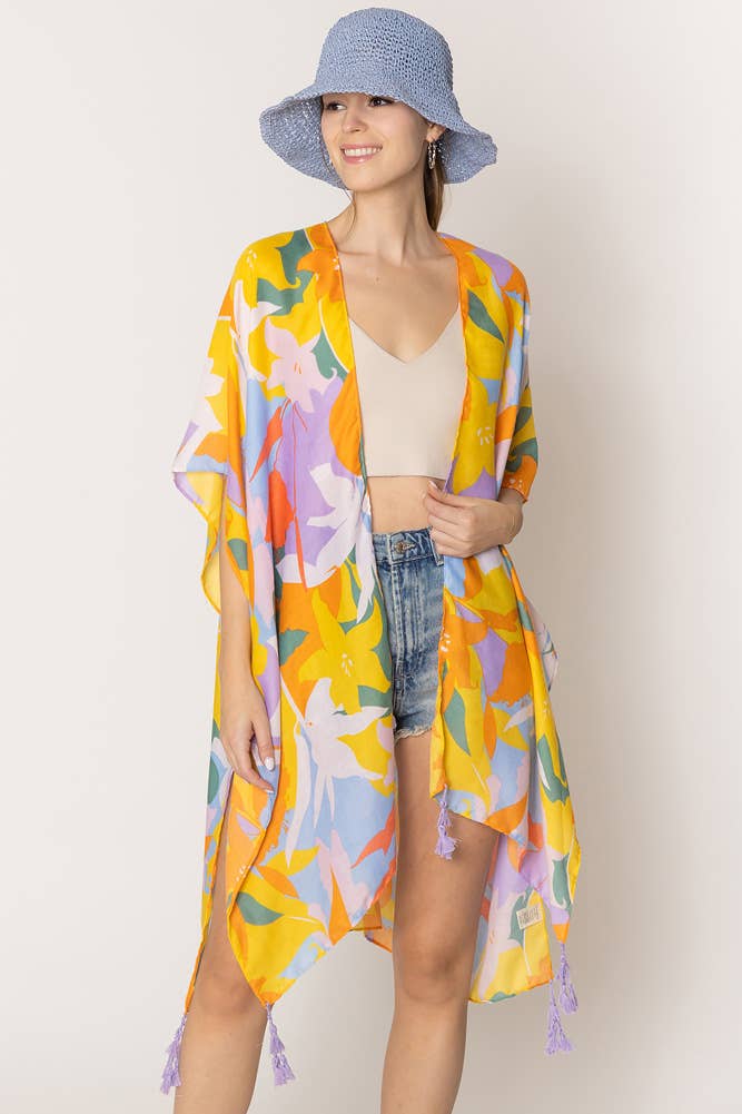 Floral Print Tassel Summer Kimono