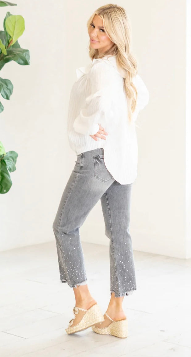 MID RISE GRAY CROPPED STRAIGHT JEANS