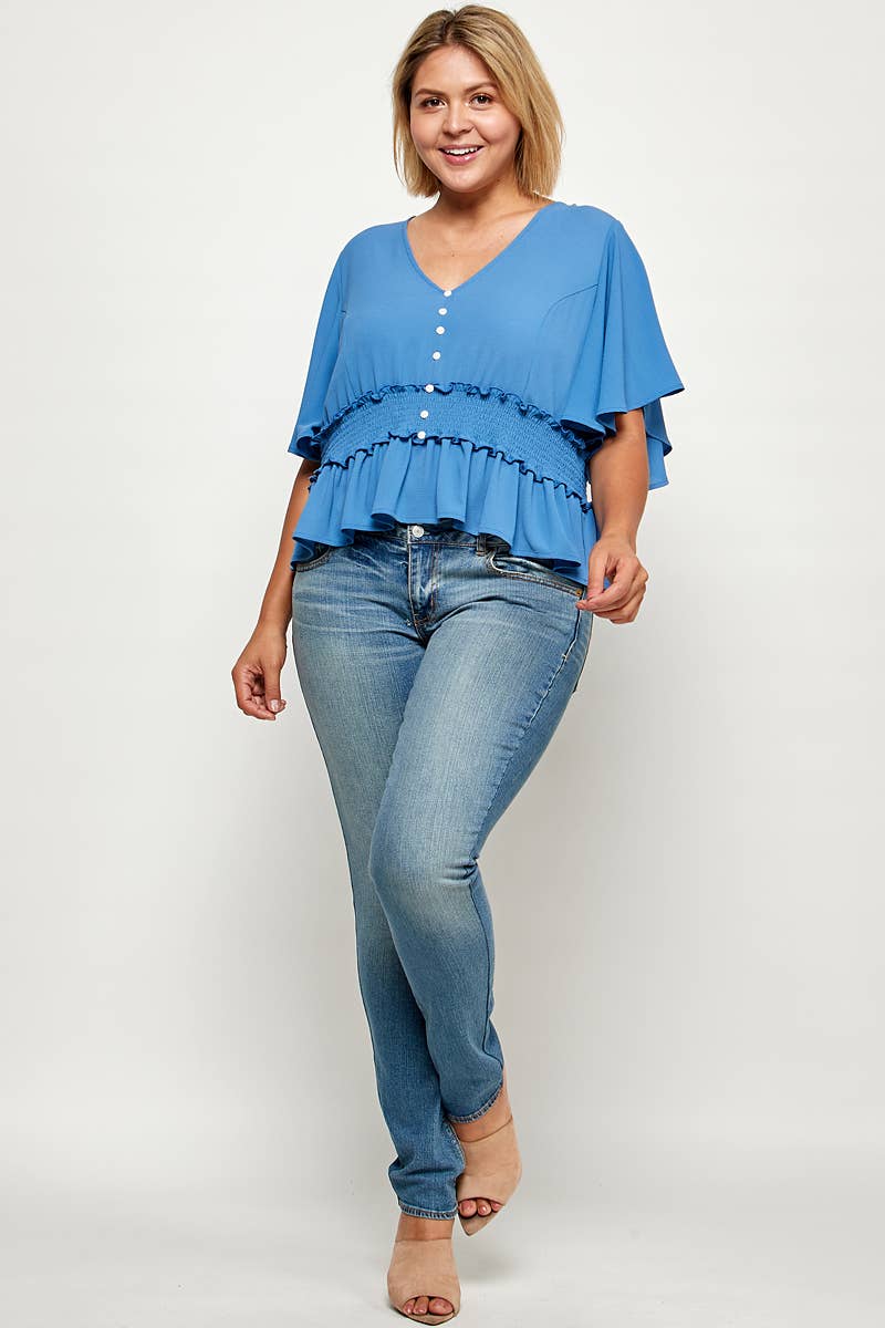 SOLID SMOKED WAIST TOP