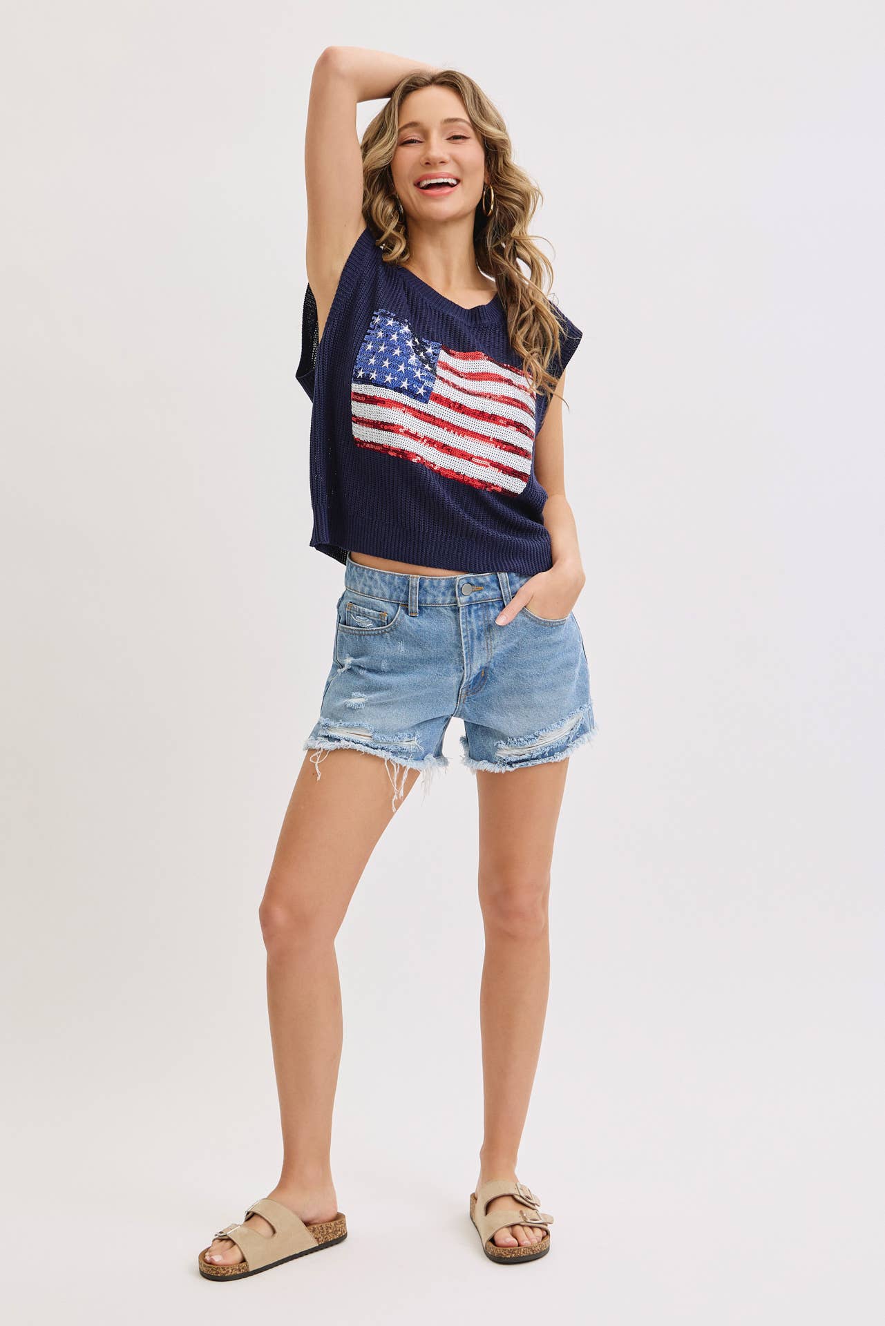 STAR AND STRIPES AMERICAN FLAG KNIT TOP IN SEQUIN