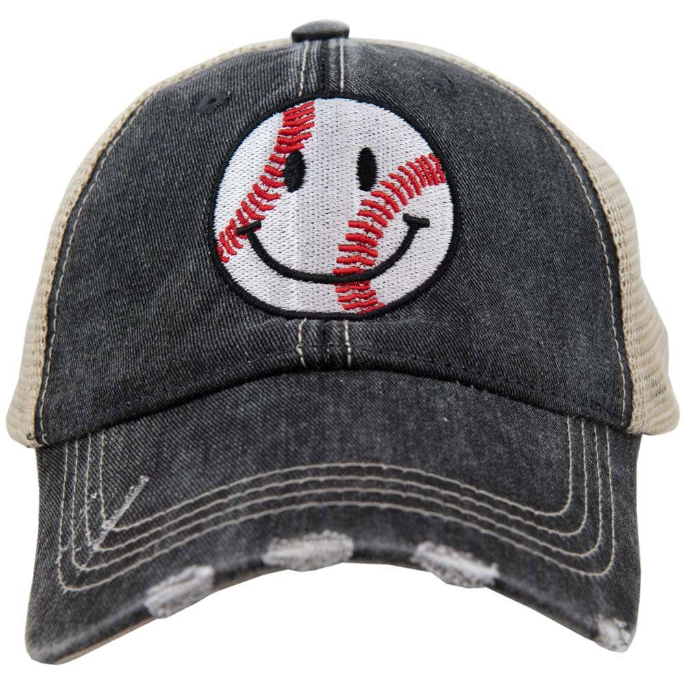 Baseball Happy Face Trucker Hat for Women