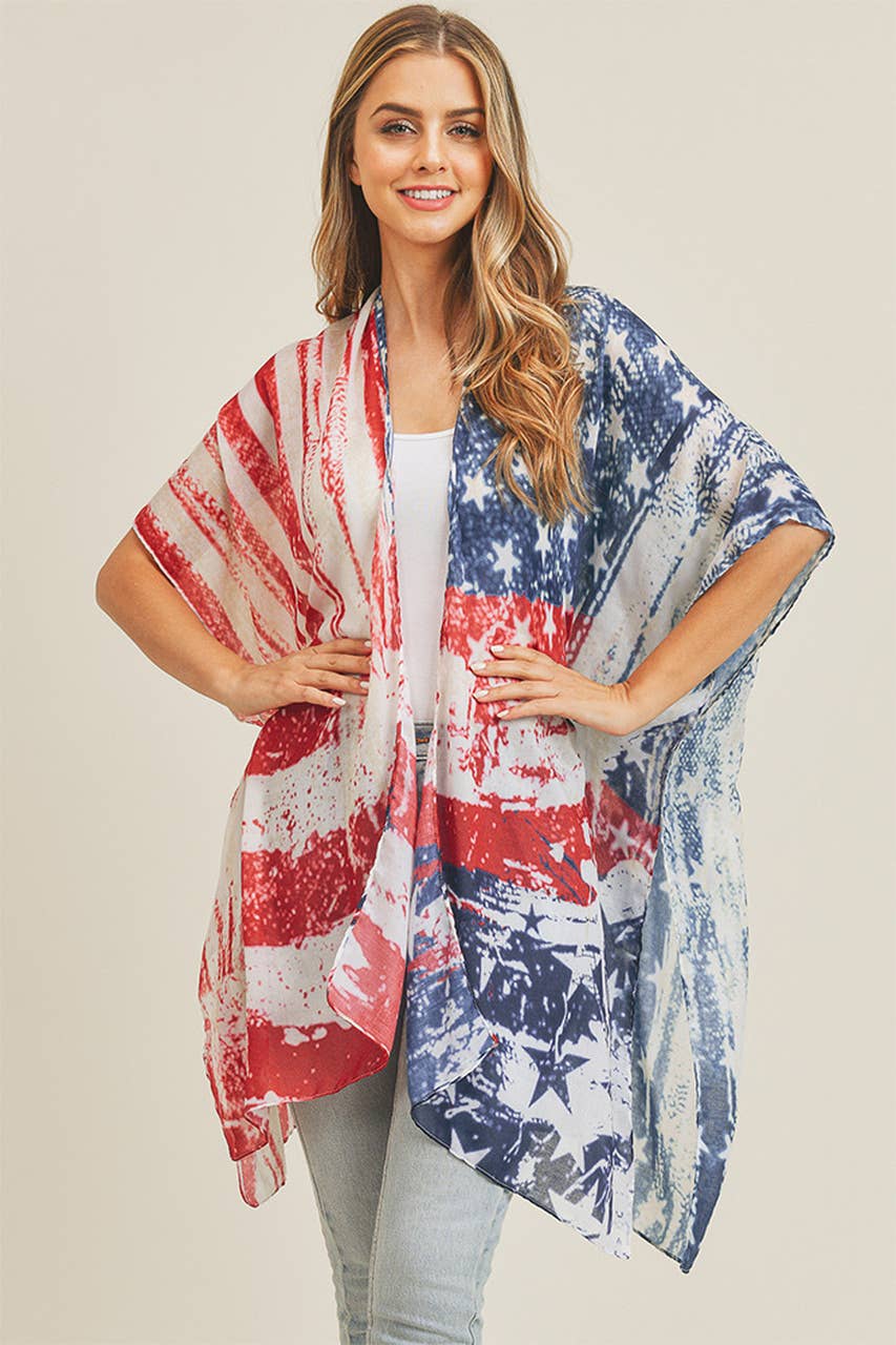 Vintage American Flag Summer Kimono Cover Up