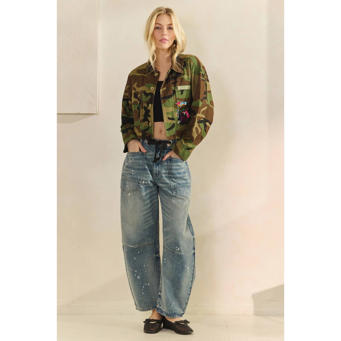 Camo Sequins Contrast Jacket