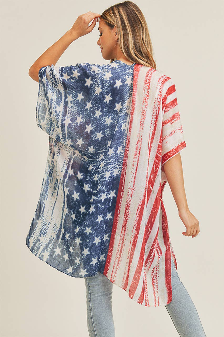 Vintage American Flag Summer Kimono Cover Up