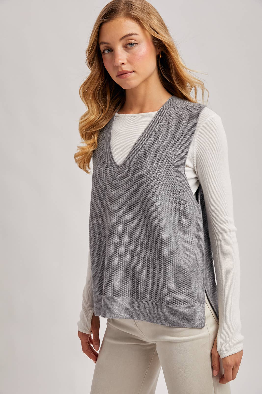 WHOLEGARMENT V-NECK KNIT SWEATER VEST
