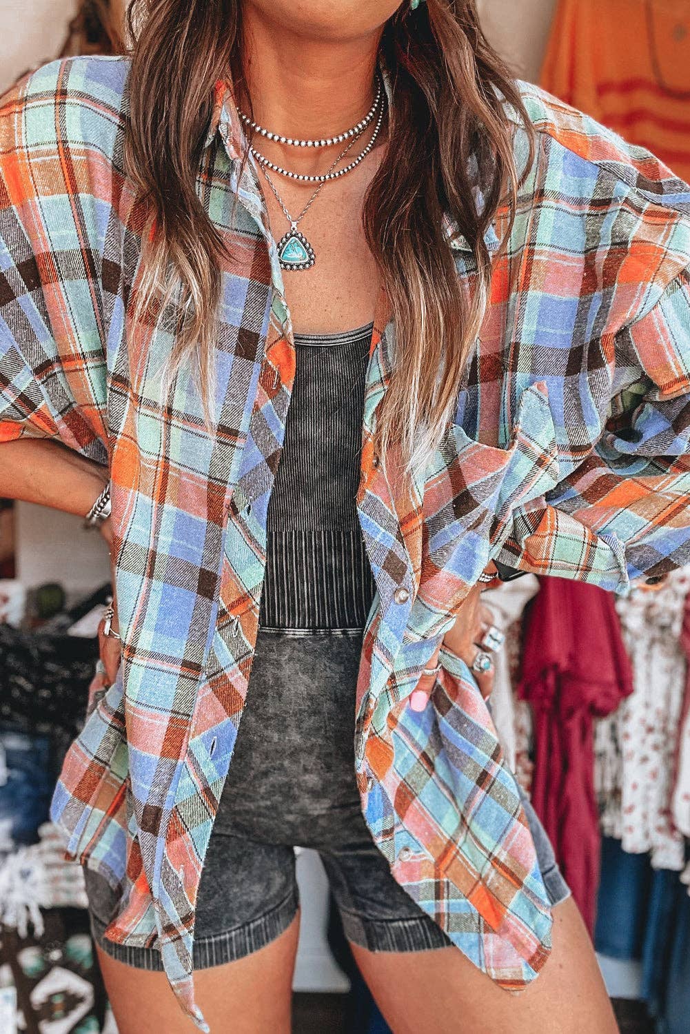 Women's Plaid Print Loose Vintage Shirt