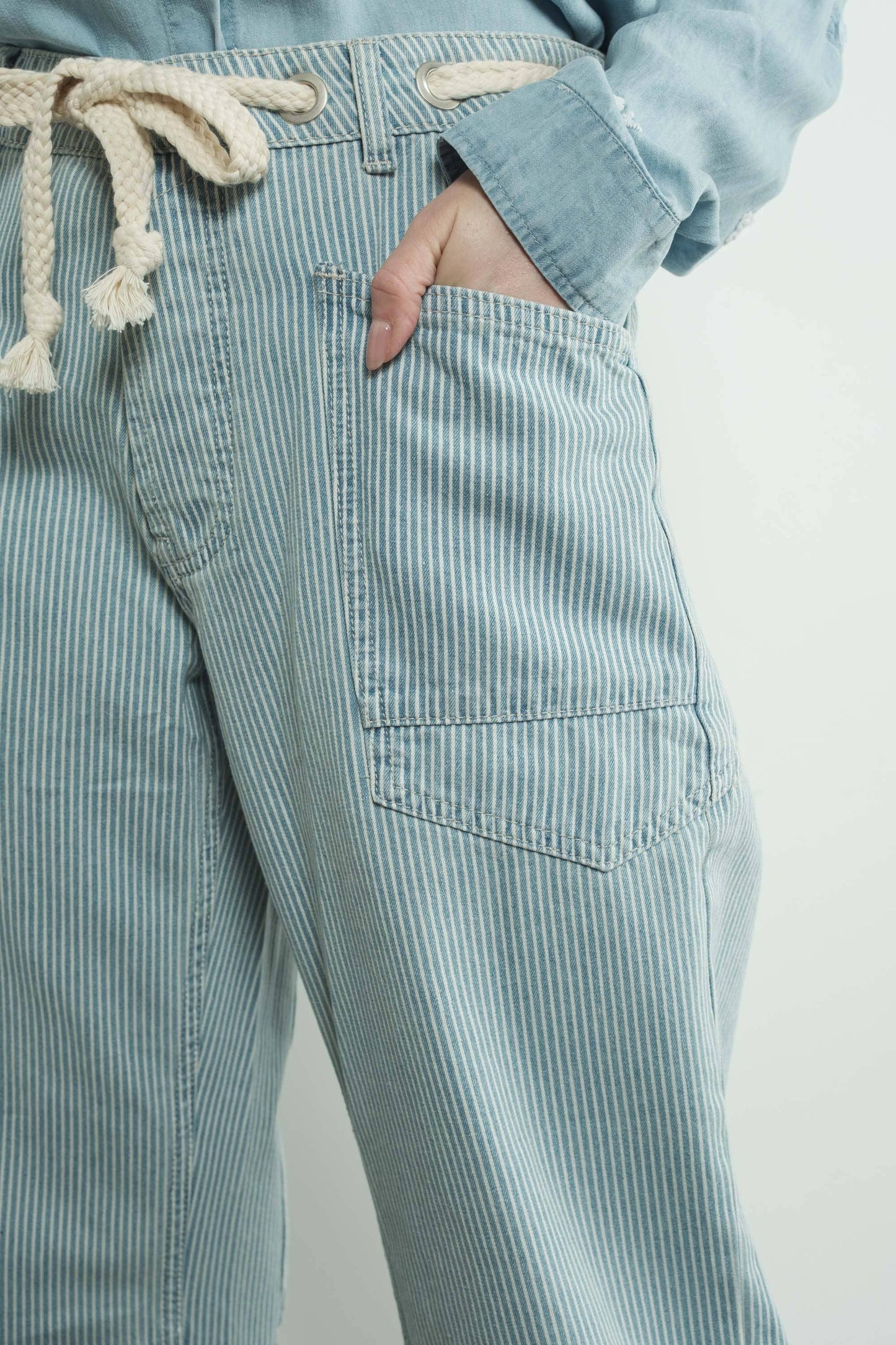 DENIM PANTS WITH EYELET WAIST