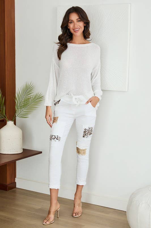 JOGGERS WITH LEOPARD/ SEQUIN PATCHES