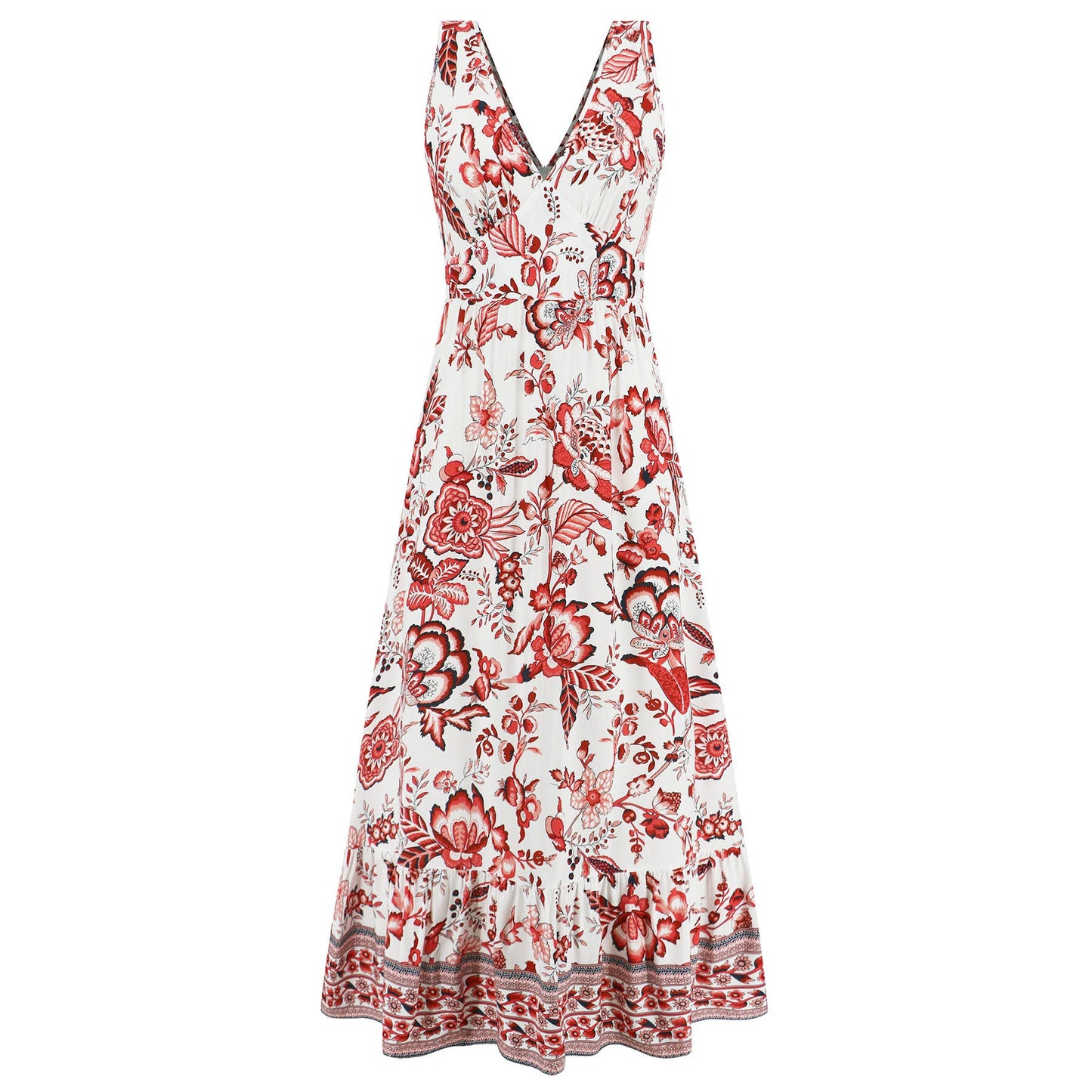 Sexy V Neck Floral Slim Fit Elegant Maxi Dress
