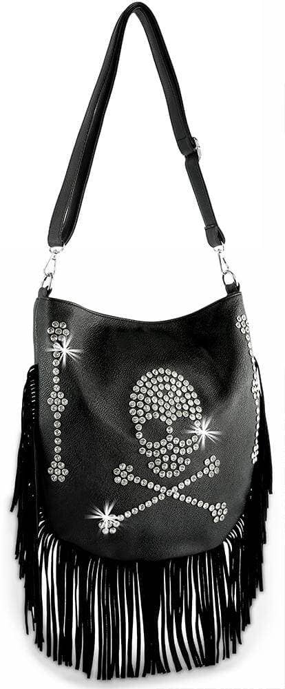 Skull Design Fringed Rhinestone Shoulder Bag