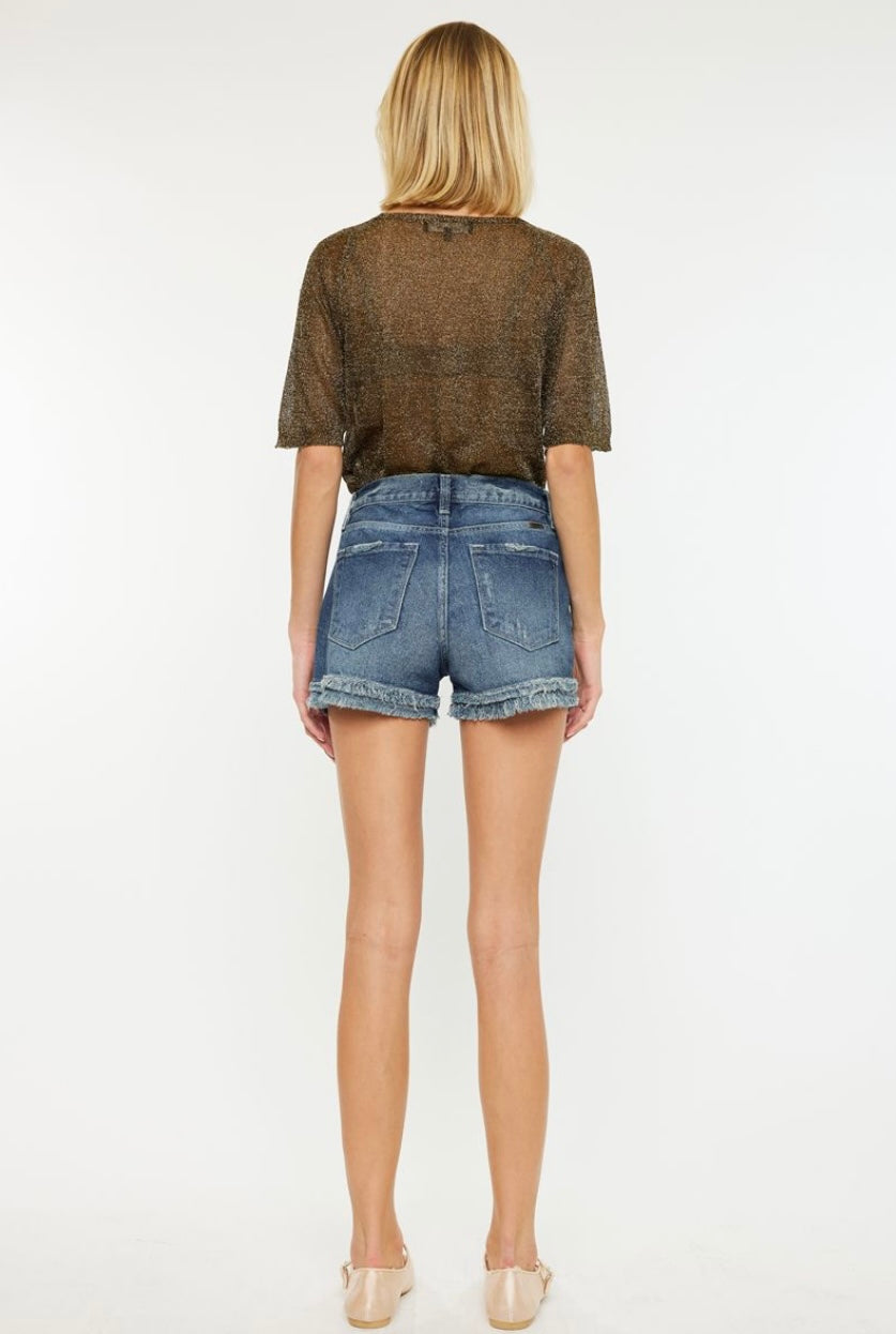 KANCAN HIGH RISE FRAY HEM DENIM SHORT