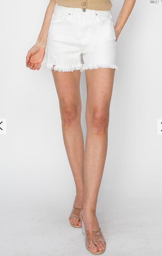 WHITE HIGH RISE SIDE SLIT SHORTS