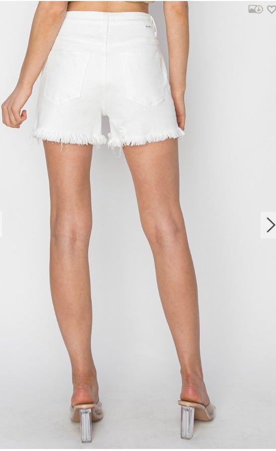 WHITE HIGH RISE SIDE SLIT SHORTS