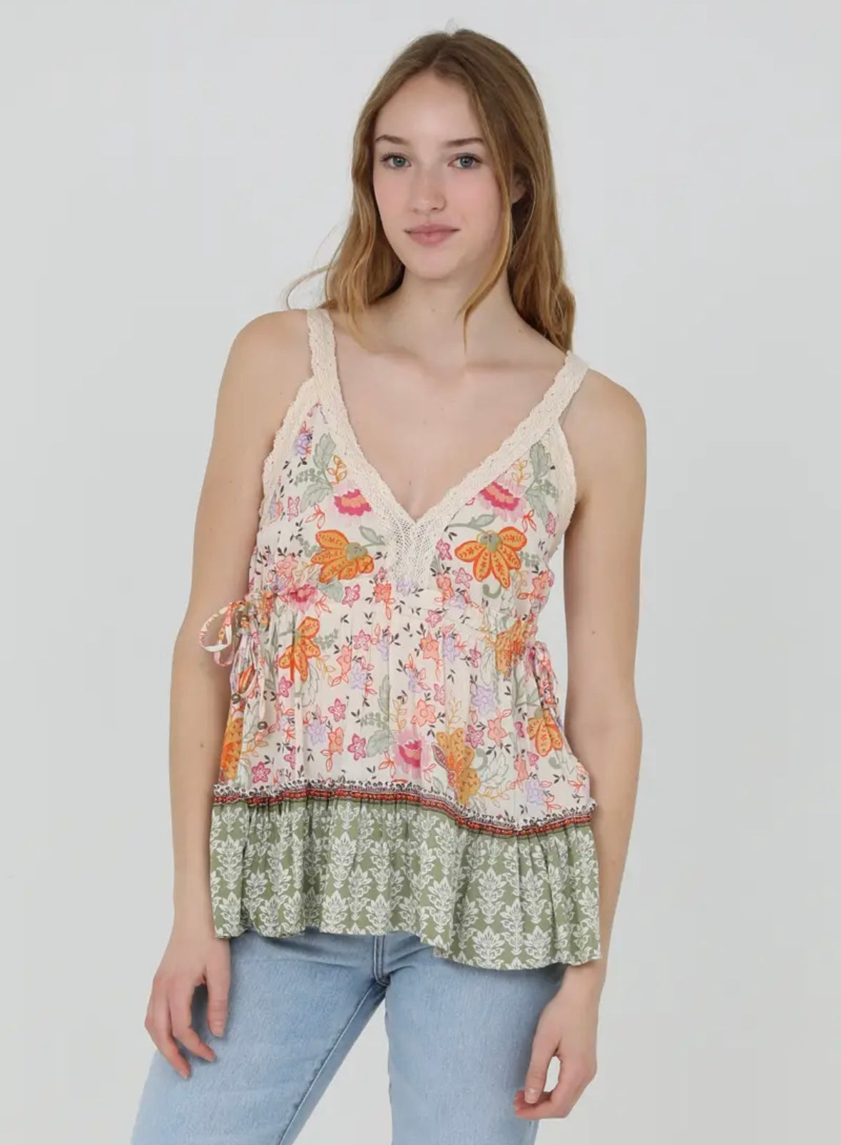 V NECK TANK TOP WITH SIDE TIES AND LAC