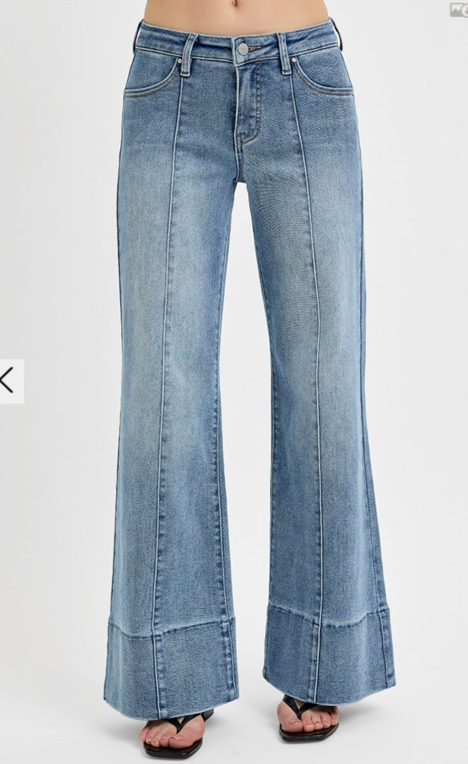 RISEN MID RISE ANKLE WIDE FLARE JEANS