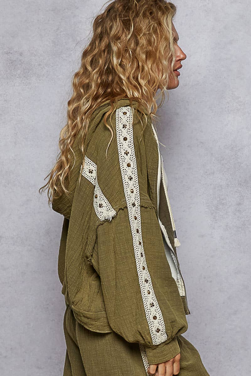 Vintage washing double gauze stud detail hoodie jacket