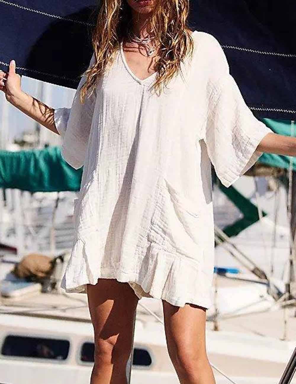 Flouncy Shapeless V-Neck Draped Sleeves Romper-size down 2 sizes