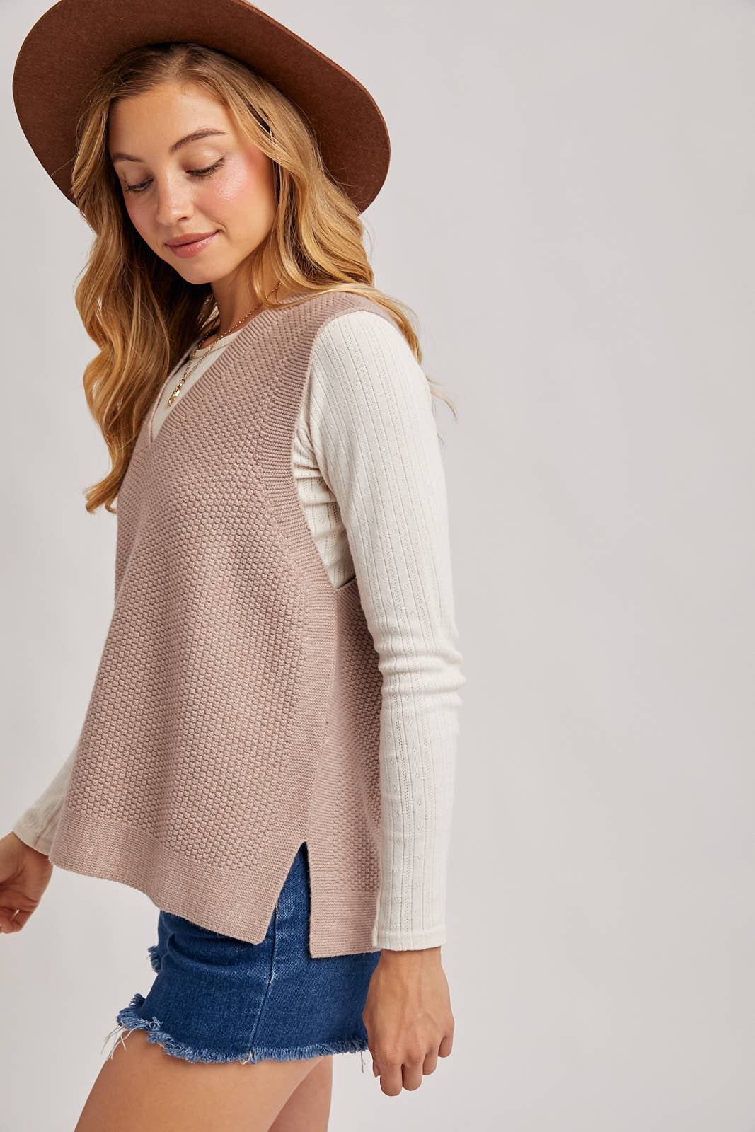 WHOLEGARMENT V-NECK KNIT SWEATER VEST