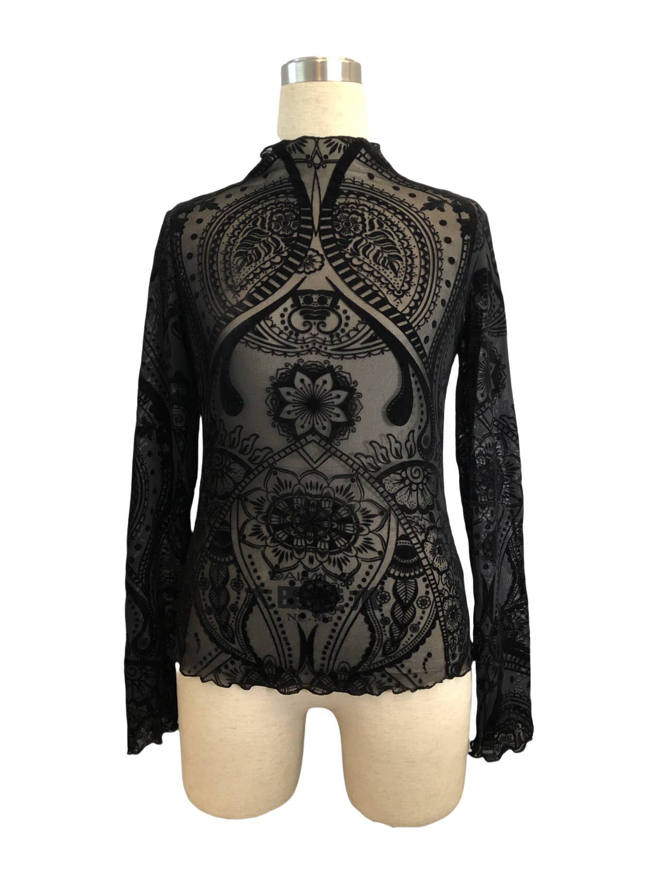 Paisley Velvet Print Mesh Top