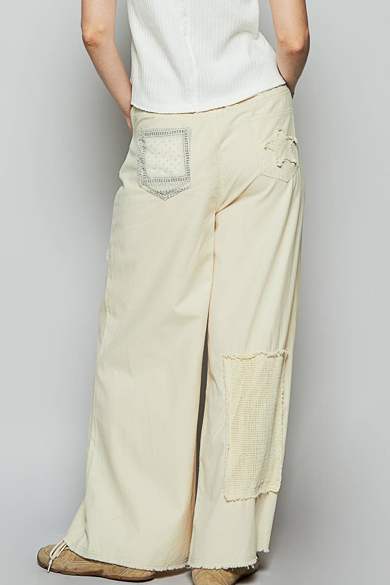 Vintage washed crochet star patch solid pants