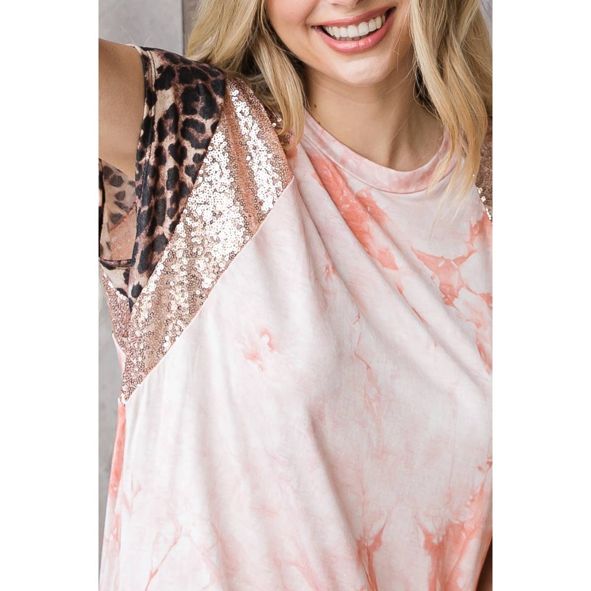 Sequins Contrast Tie Dye Animal Print Mix Top