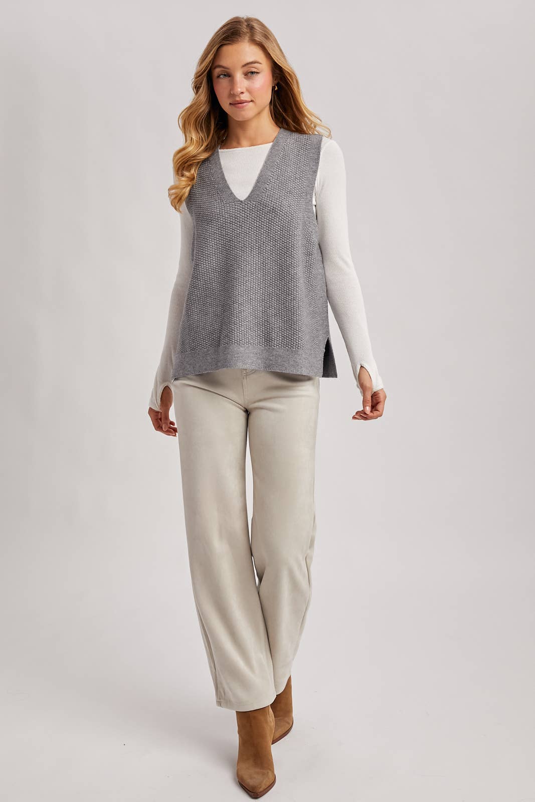 WHOLEGARMENT V-NECK KNIT SWEATER VEST