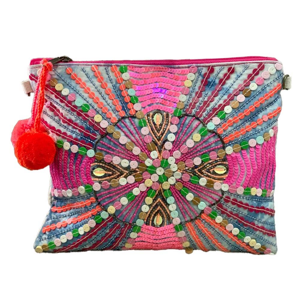 Bursting Sequin Lines Clutch