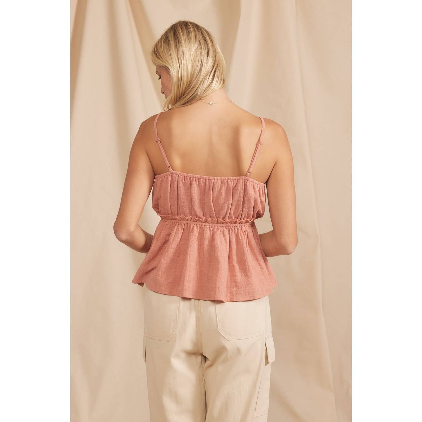 RAW EDGE RUFFLED SLEEVELESS COTTON TOP