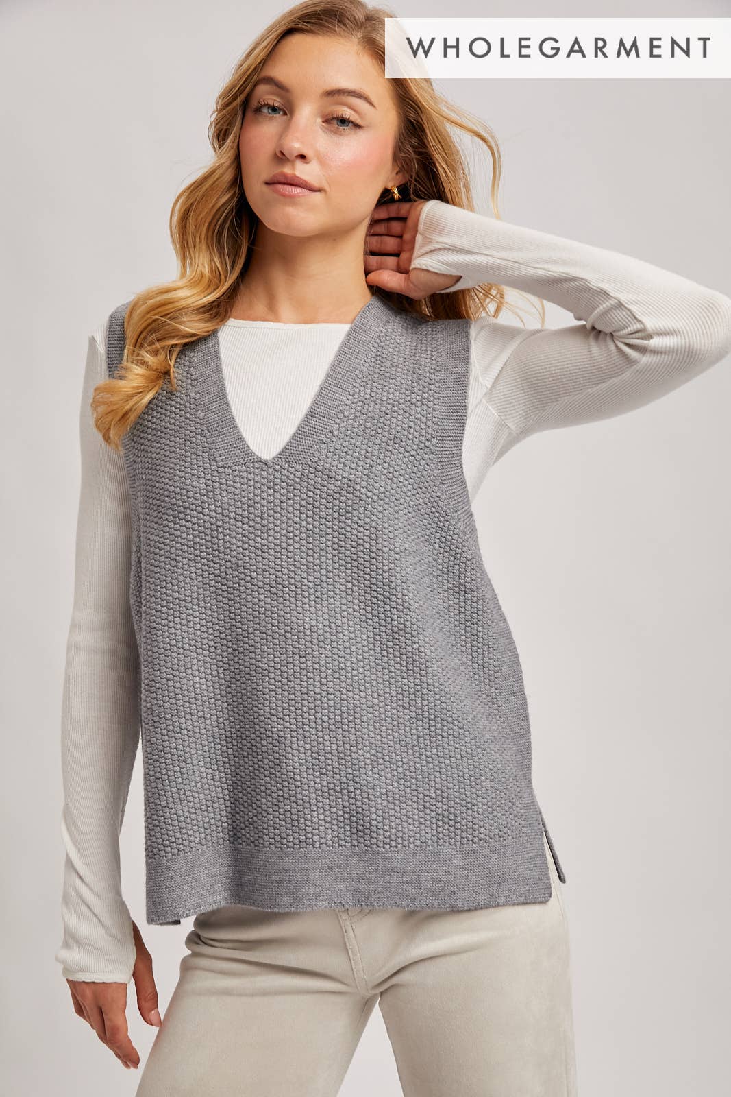 WHOLEGARMENT V-NECK KNIT SWEATER VEST