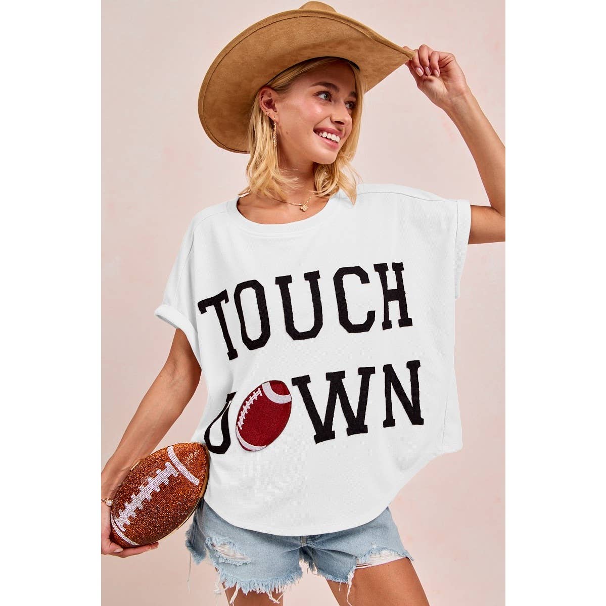 Gameday Touchdown Letter Patches Waffle Short Top