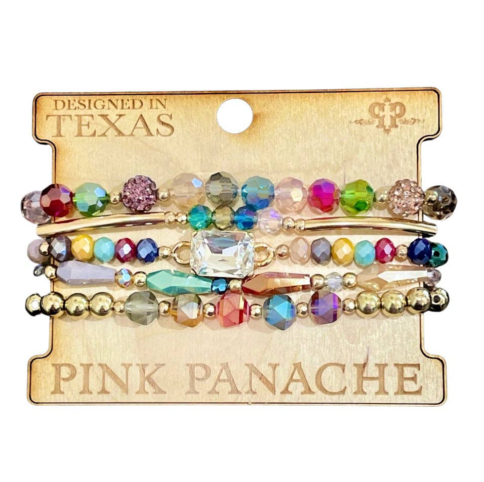 Multi-color and rhinestone bead bracelet set 1CNC R303