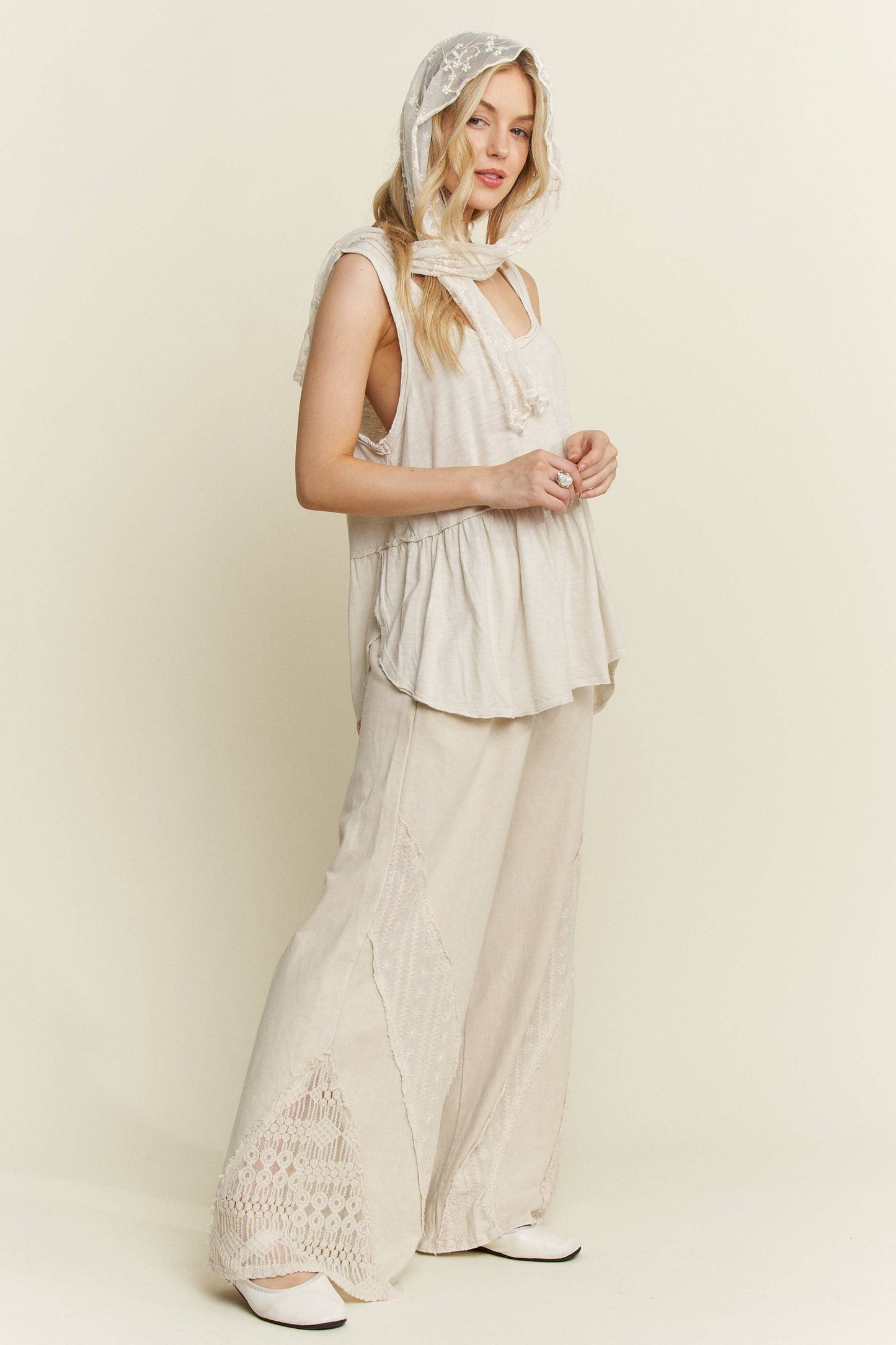 Mineral Washed Cotton Slub Babydoll Cool Tank top