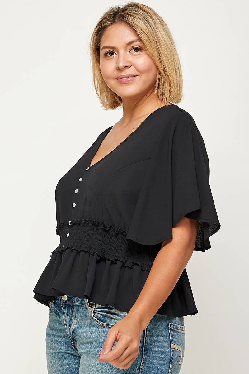 SOLID SMOKED WAIST TOP