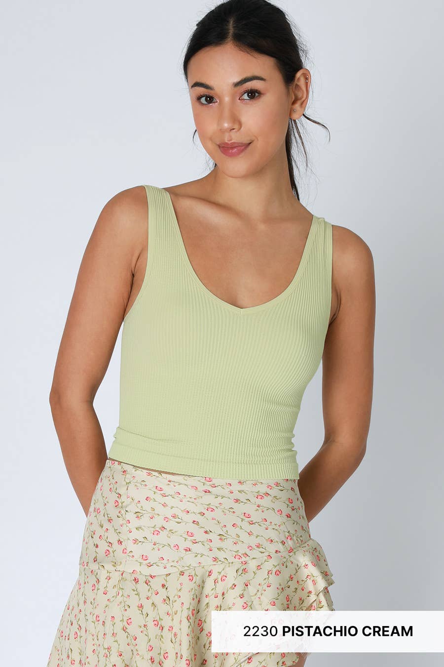 V Neck Ribbed Crop Top