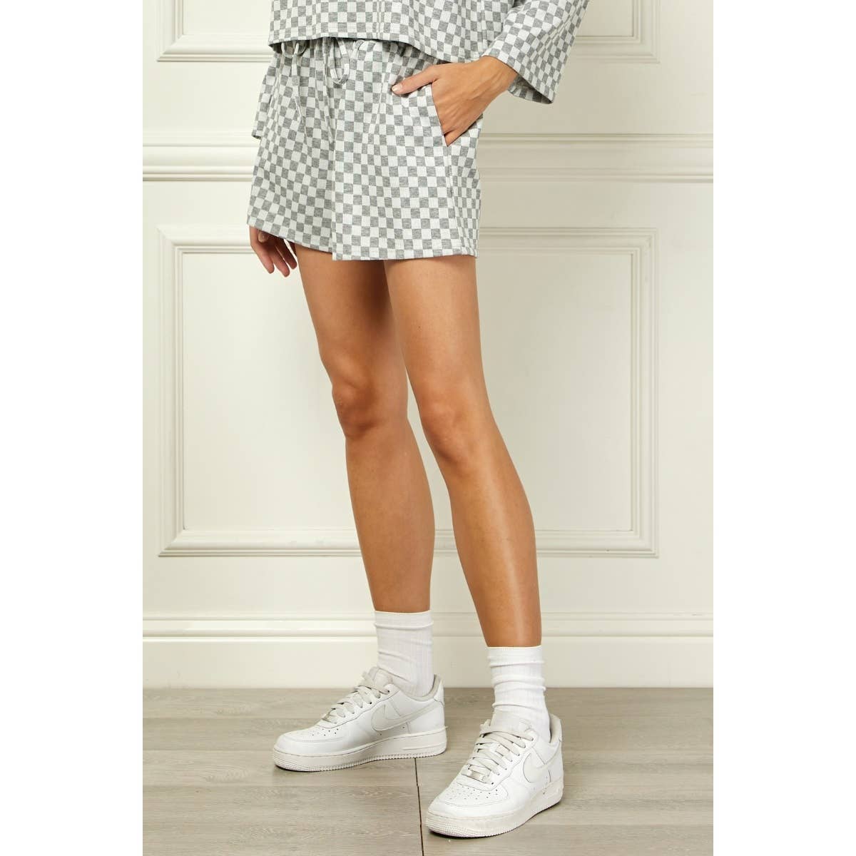 Checker Jersey Drawstring Short