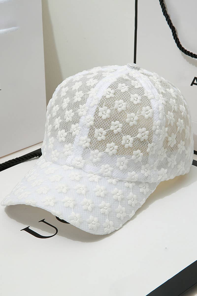 Summer Sun Hat, Lace Baseball Cap, Women’s Floral