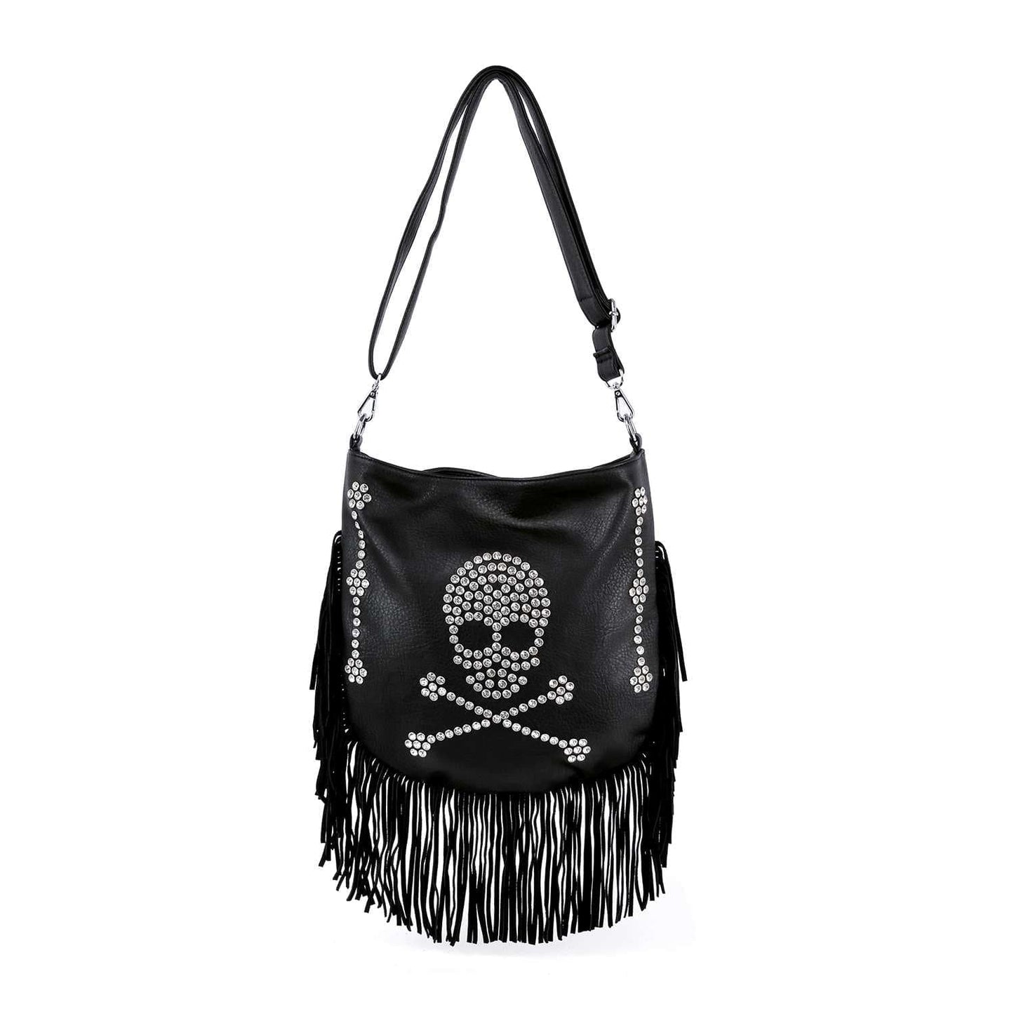 Skull Design Fringed Rhinestone Shoulder Bag
