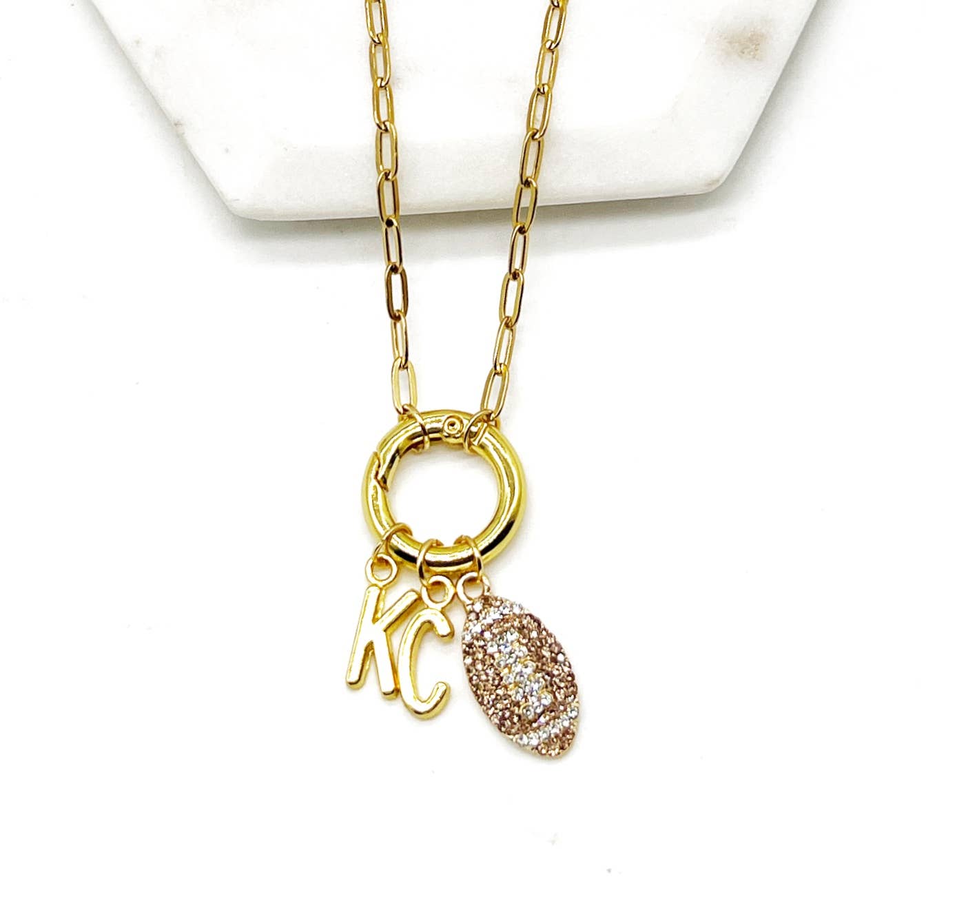 KC Football Charm Chiefs Rhinestone Kansas City Necklace