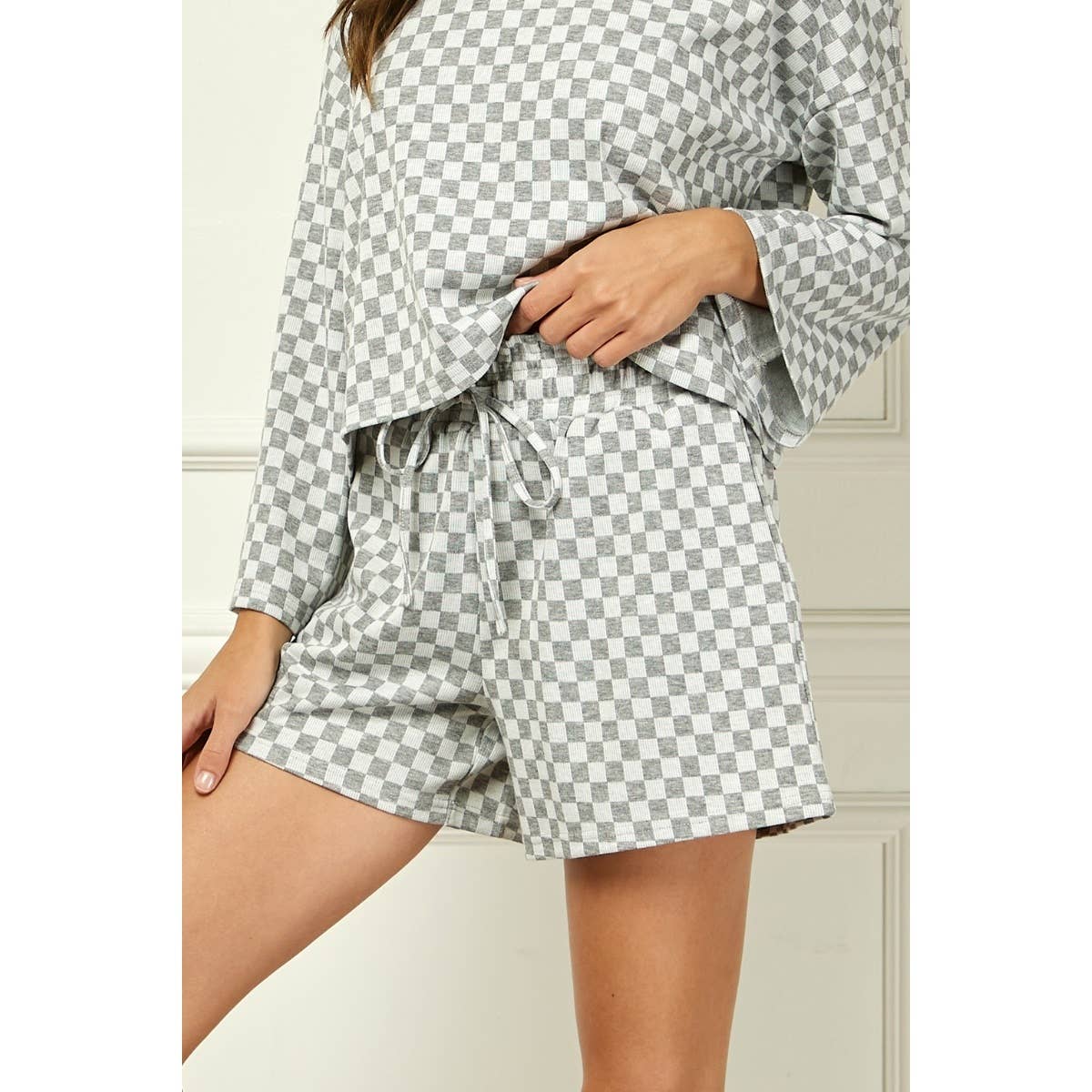 Checker Jersey Drawstring Short