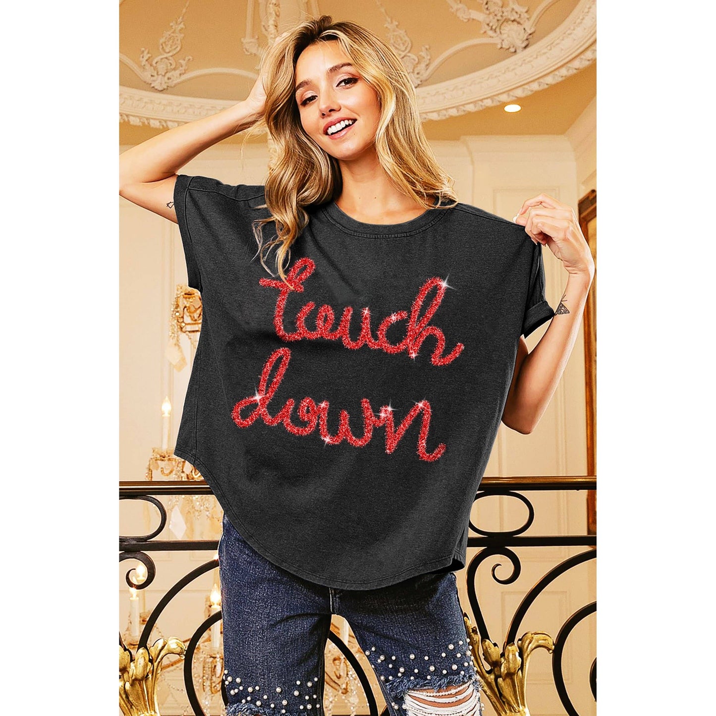 Touchdown Metallic Letter Vintage Washed Top